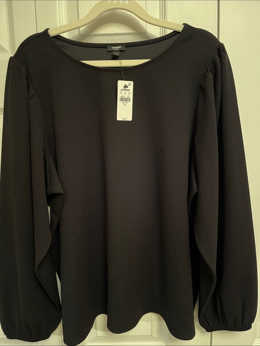 Express Black Puff-Sleeve Long-Sleeve Top
